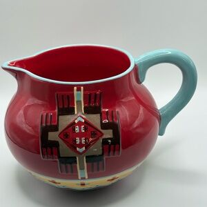 Large Pendleton Home Collection Ceramic Pitcher  Southwest Pattern Horses 7”X9”